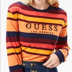 Guess Embroidered Logo Long Sleeve Striped T-Shirt